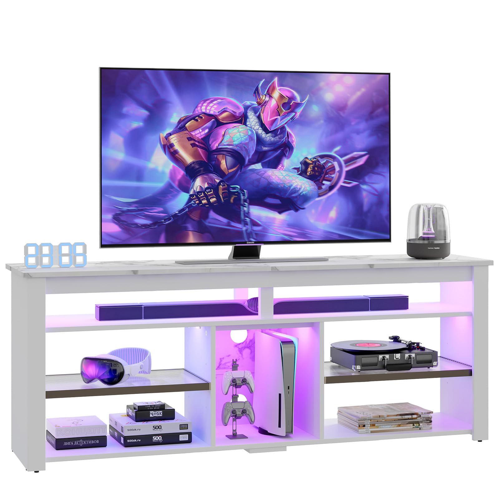 TV Stand for 70 Inch TV with LED Lights and Storage
