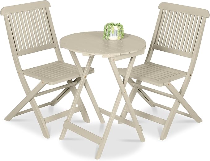 3-Piece Acacia Wood Bistro Set - Folding Patio Furniture with 2 Chairs & Round Table