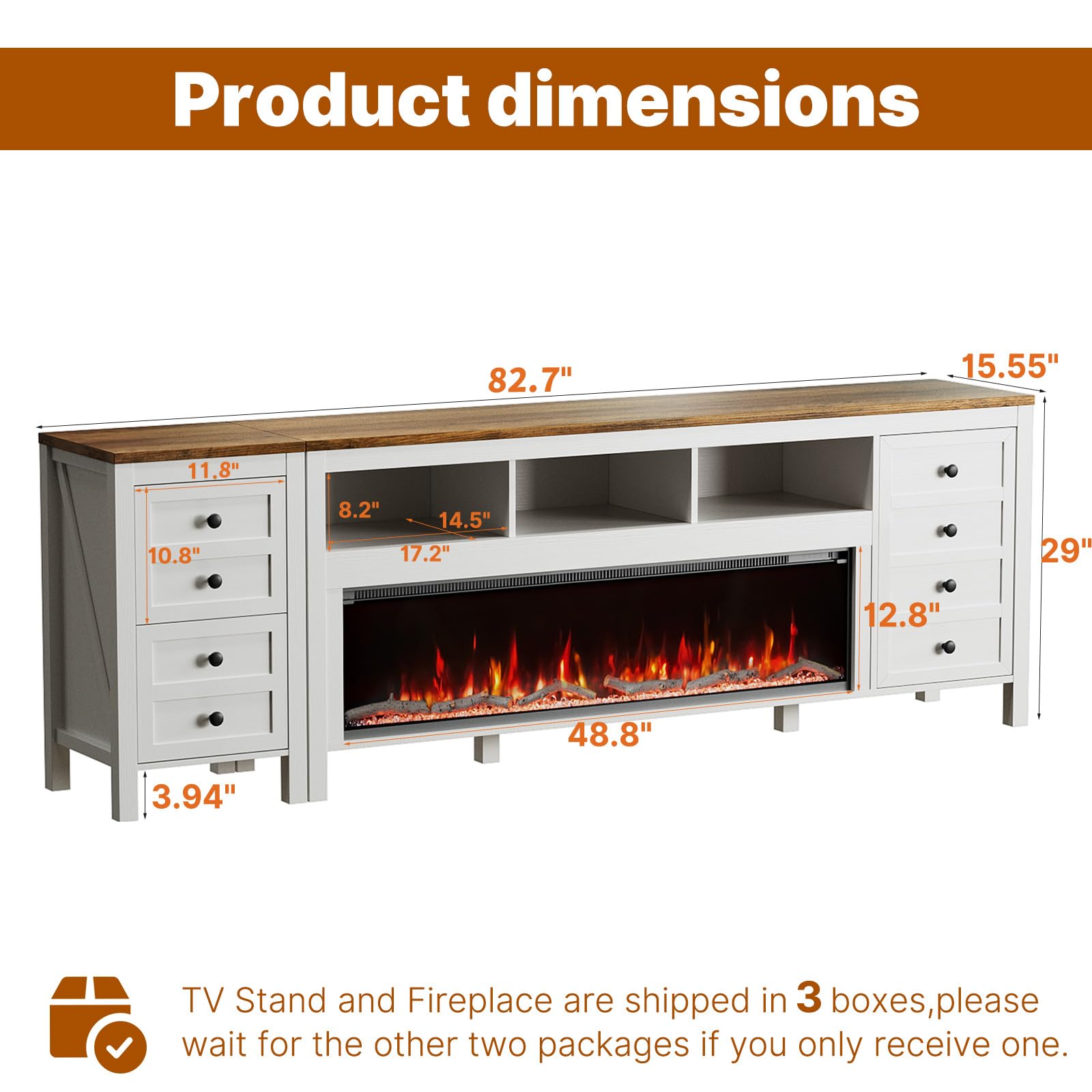 83 Inch Fireplace TV Stand with Electric Fireplace and Storage