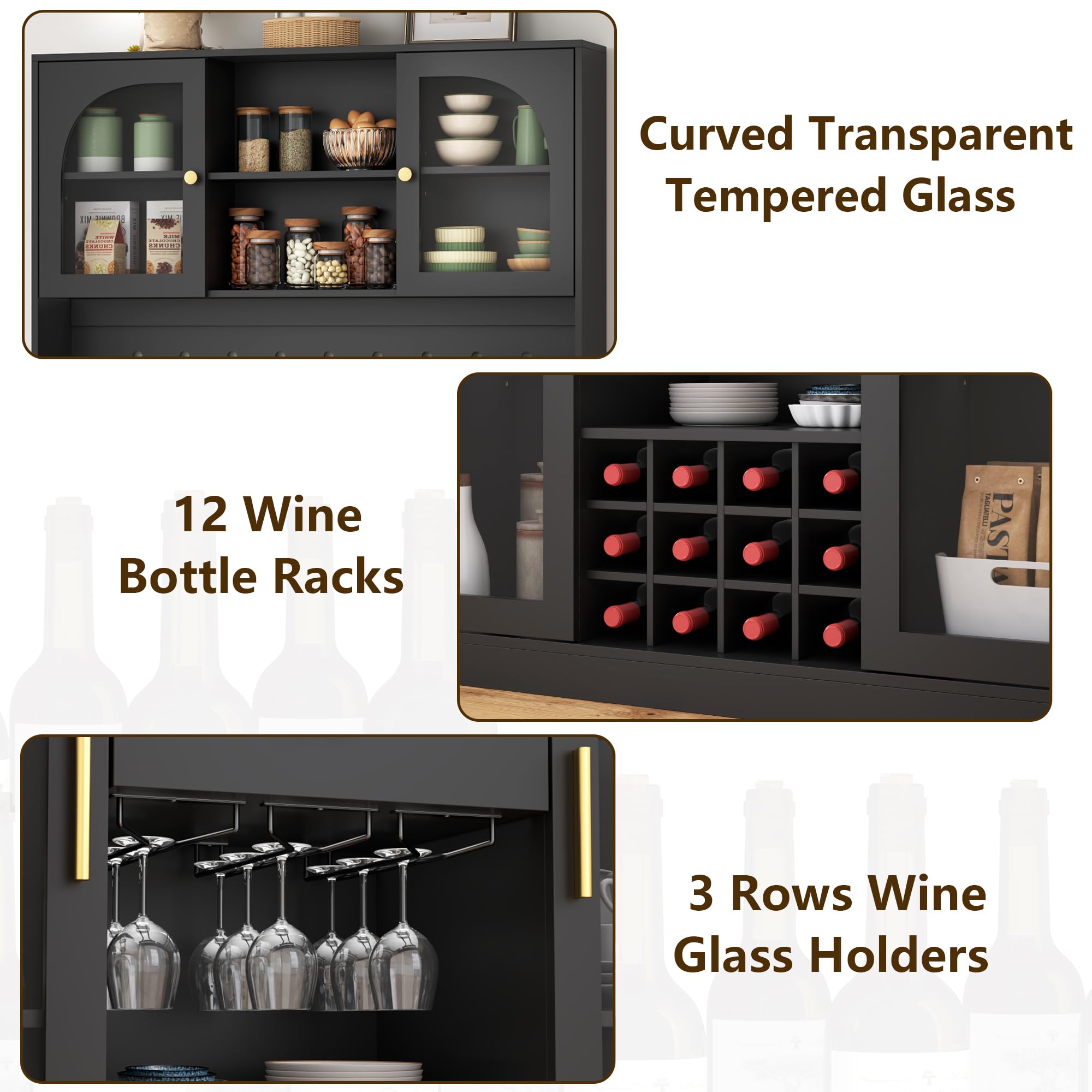 71.8" Tall Kitchen Pantry Cabinet with LED Light and Wine Rack