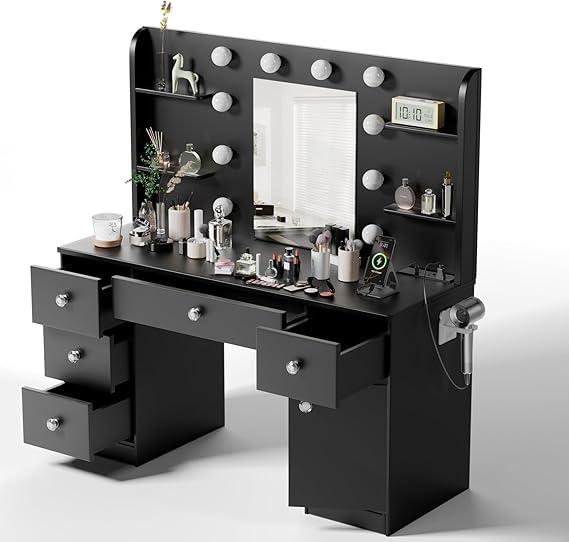 Makeup Vanity Desk with LED Mirror and Storage