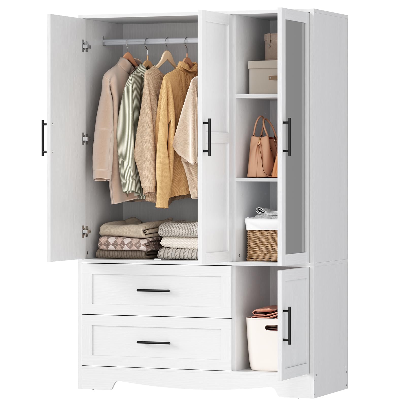 Armoire Wardrobe Closet with Mirror and Hanging Rod