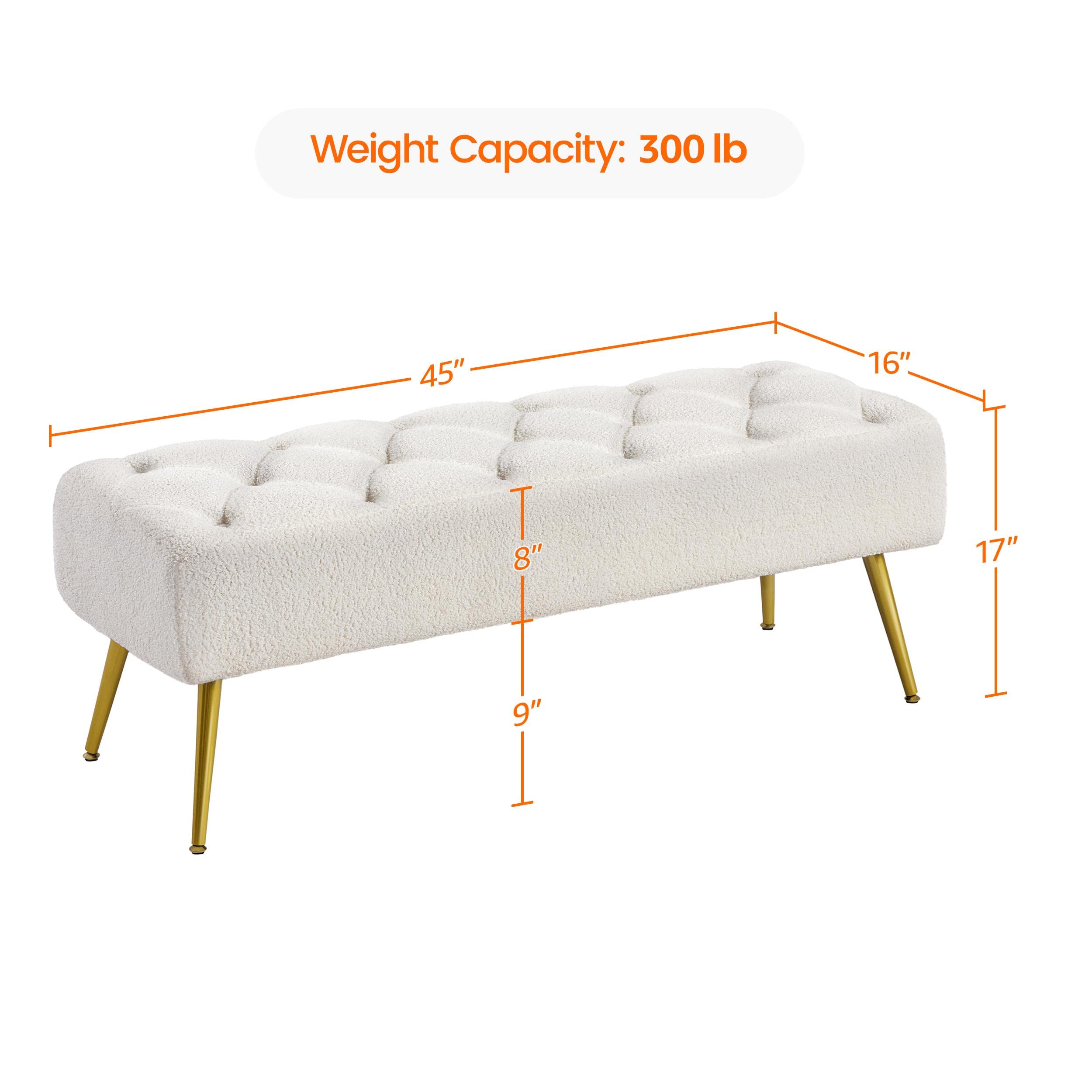 Modern Ottoman Bench Boucle Upholstered Footrest