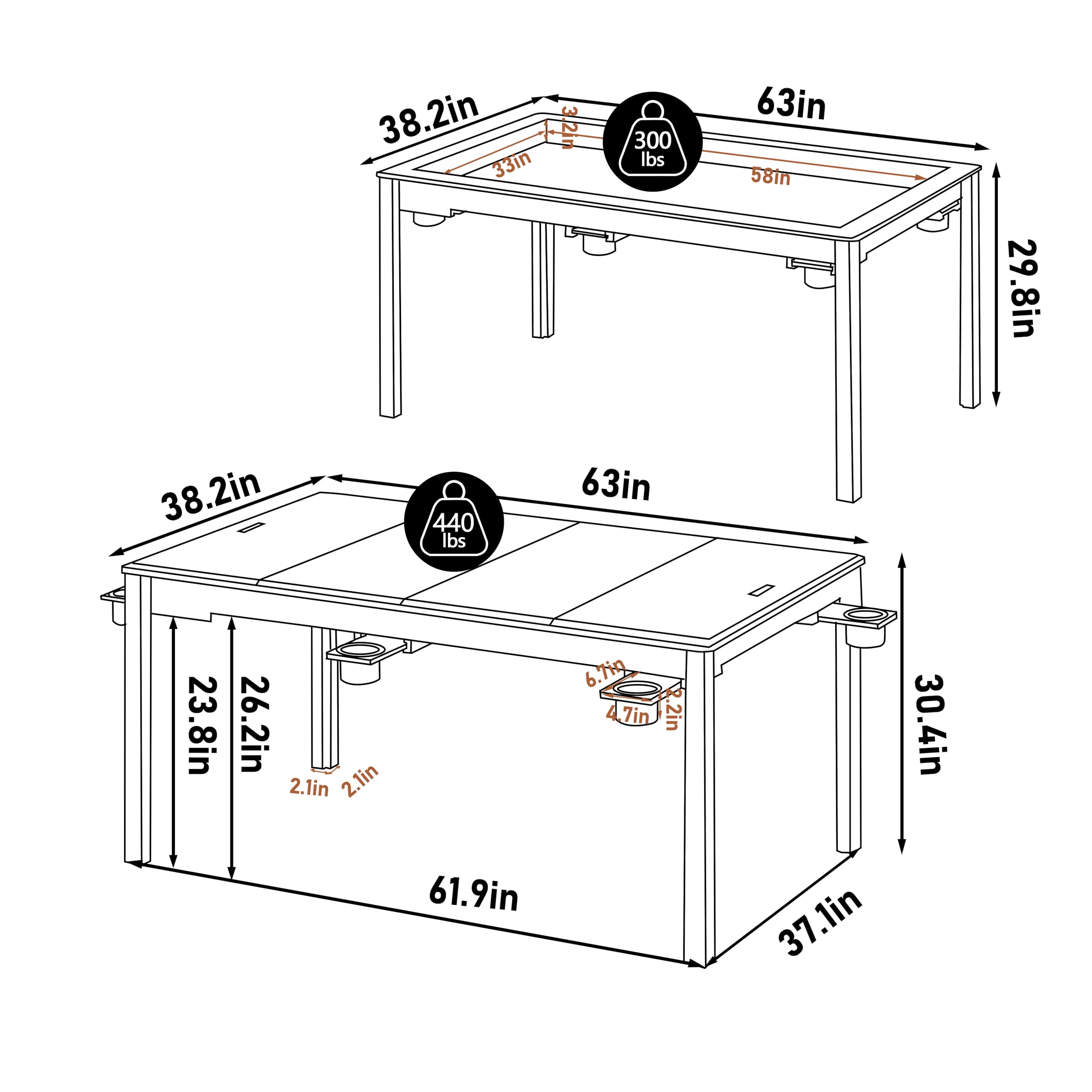 Solid Wood Board Game Table with Removable Top