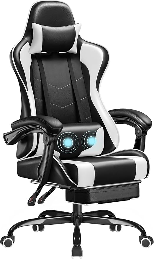 Ergonomic Gaming Chair with Footrest and Massage Lumbar Support