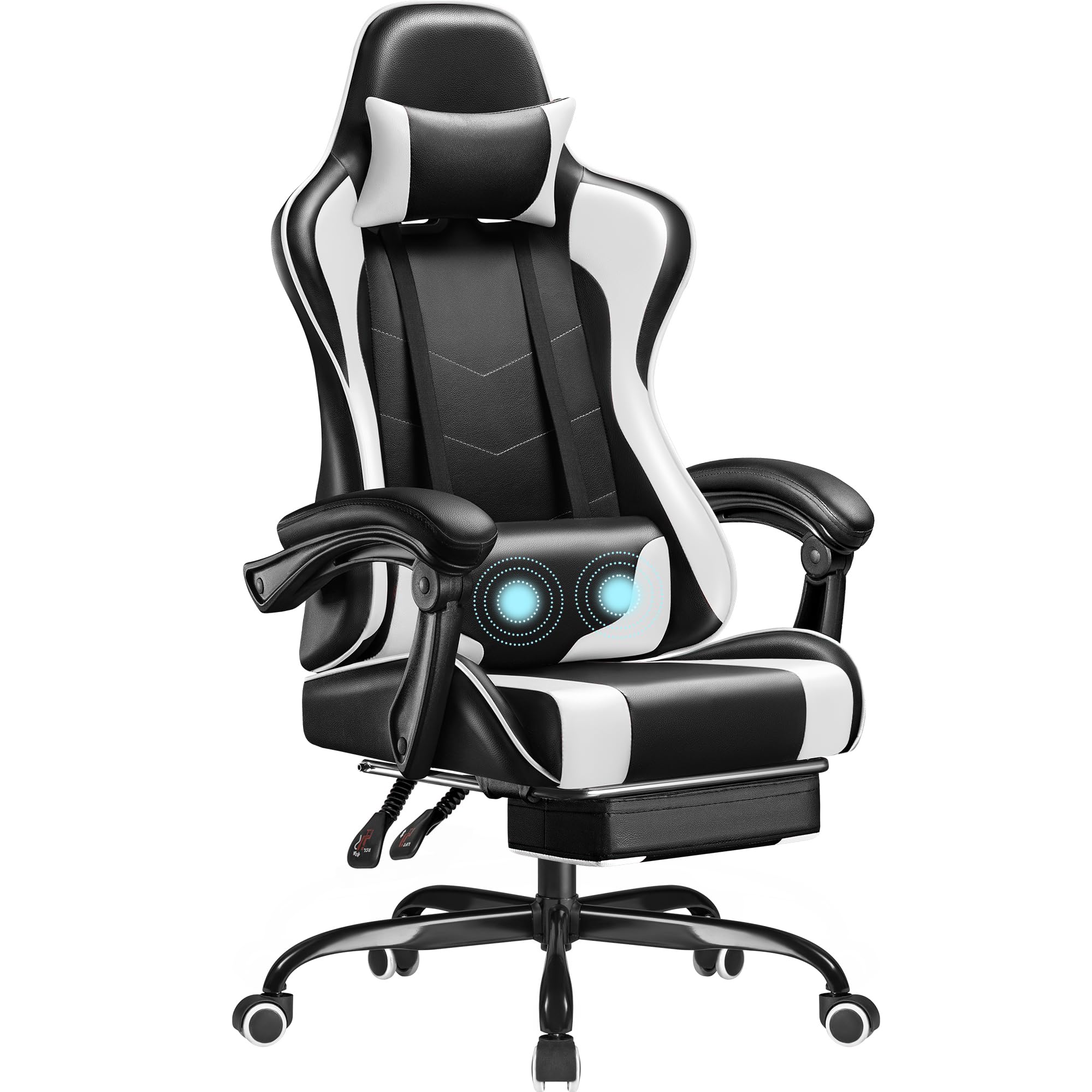 Ergonomic Gaming Chair with Footrest and Massage Lumbar Support