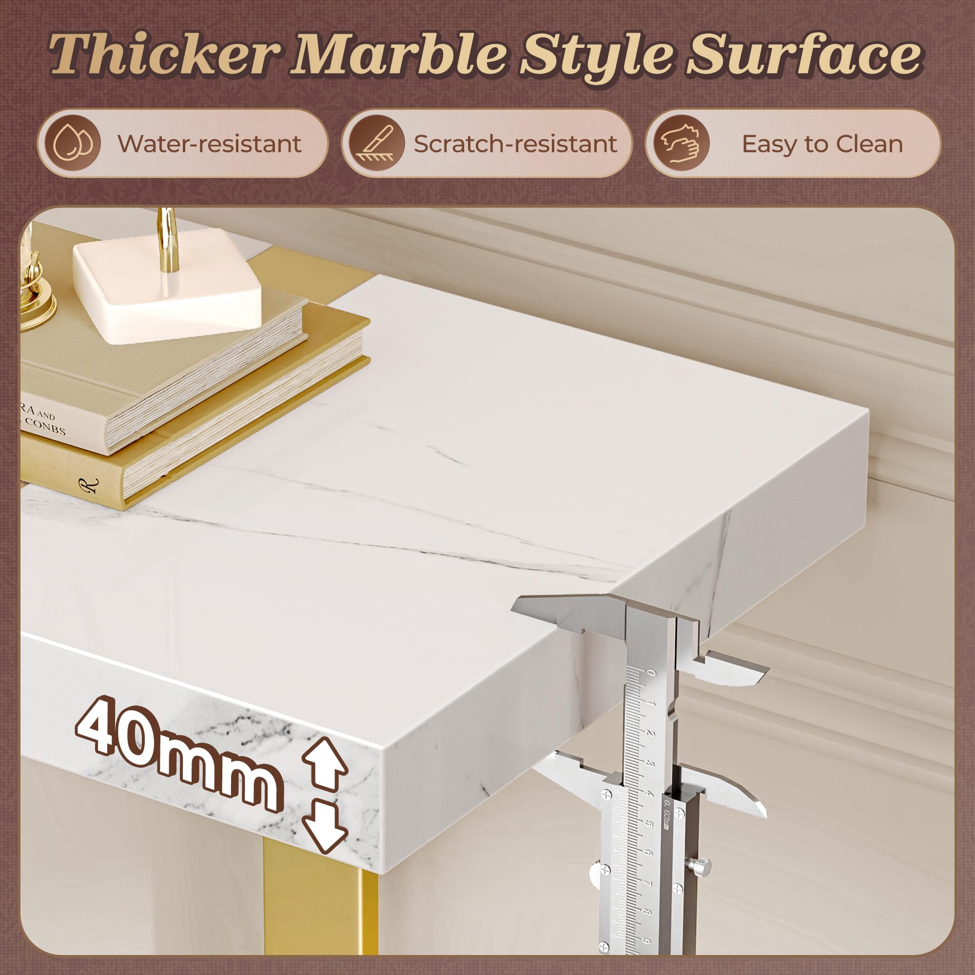 47.2 Inch Marble Top Console Table with Storage