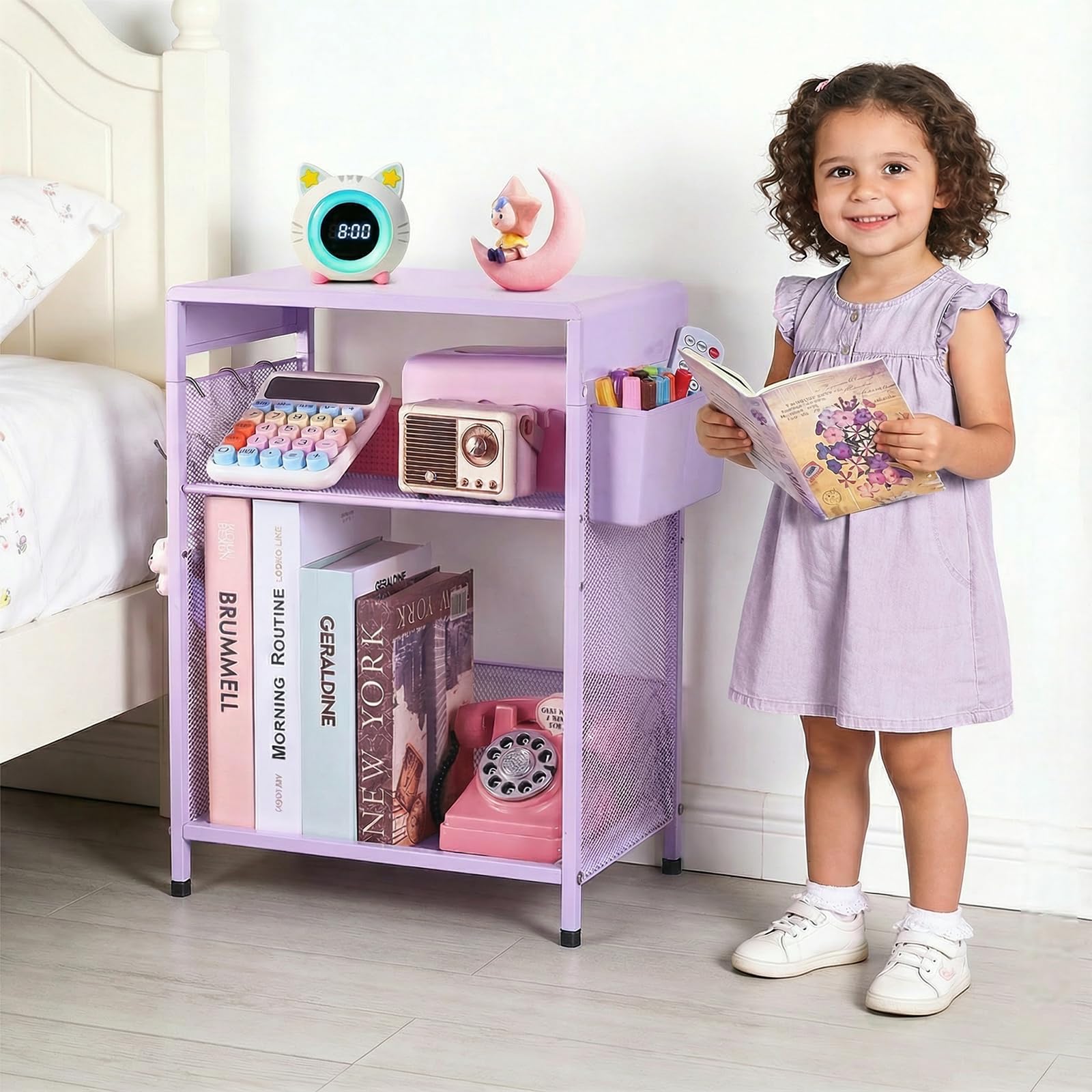 Purple Kids Nightstand 3-Tier Small Side Table