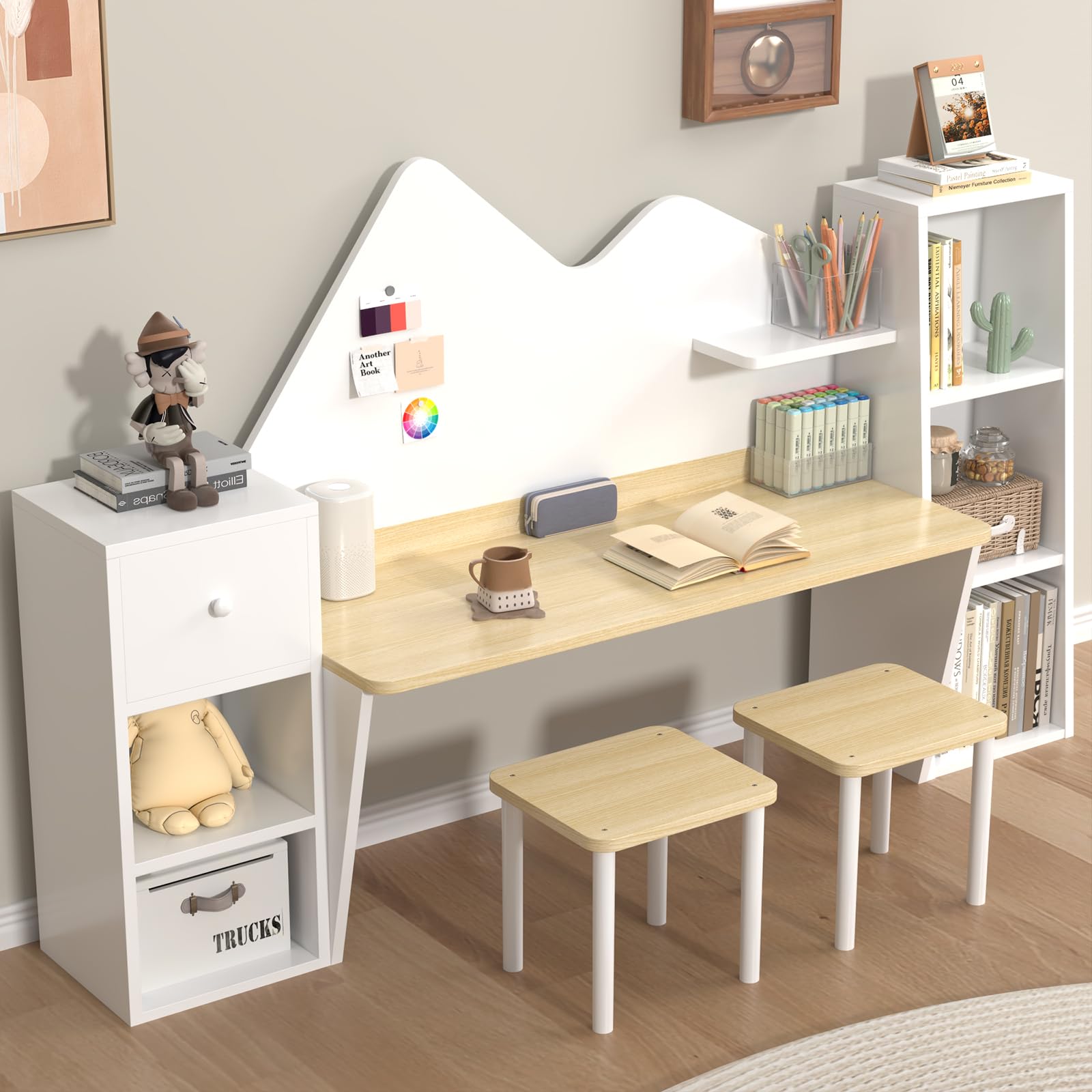 Kids Double Study Desk with Storage