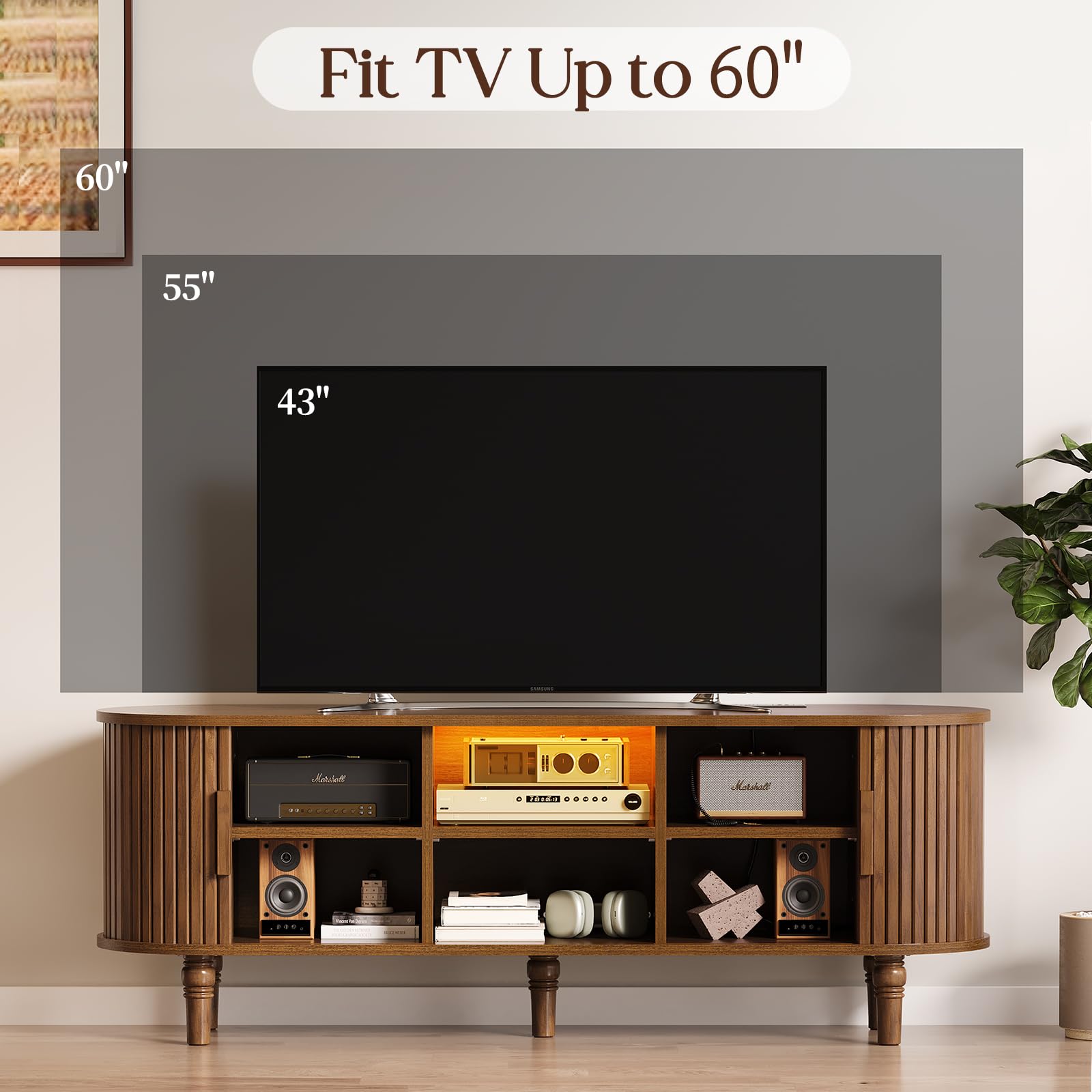 TV Console with Power Outlet and LED Lighting
