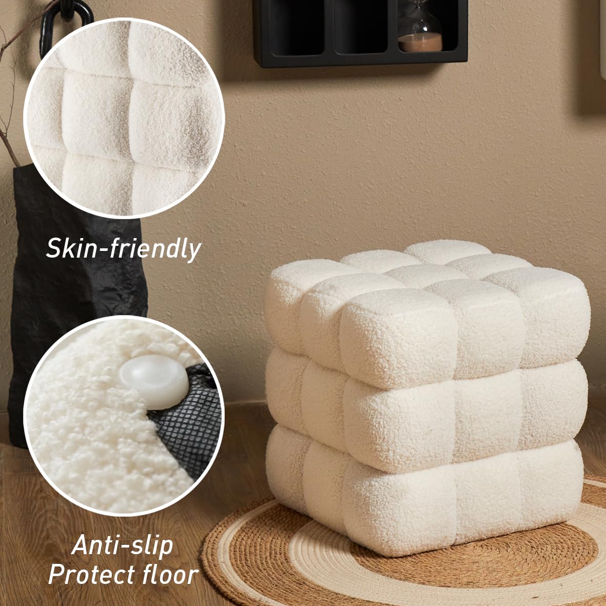 White Square Ottoman 17 Inch Cube Pouf Footstool