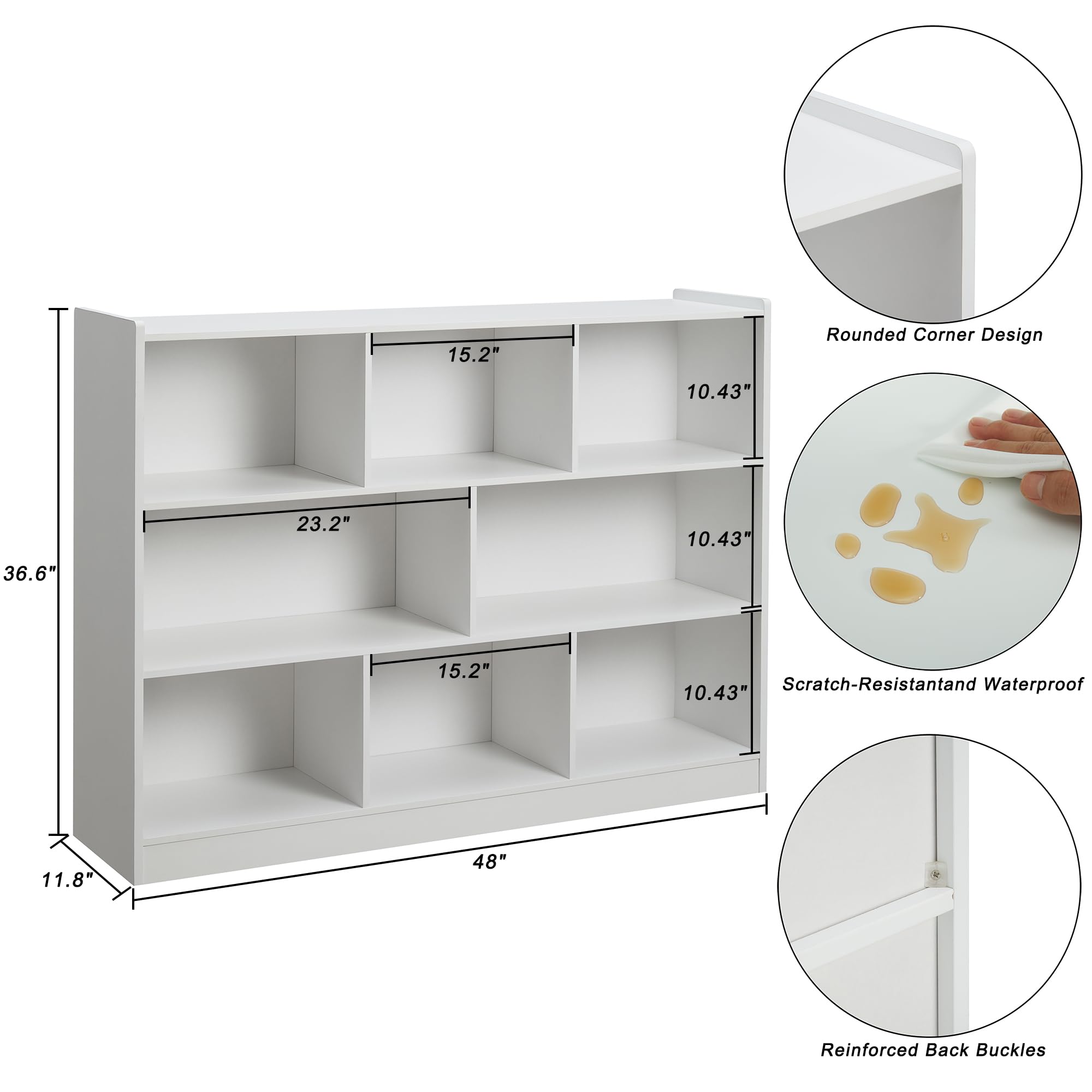 3-Tier Bookshelf Storage Cabinet White