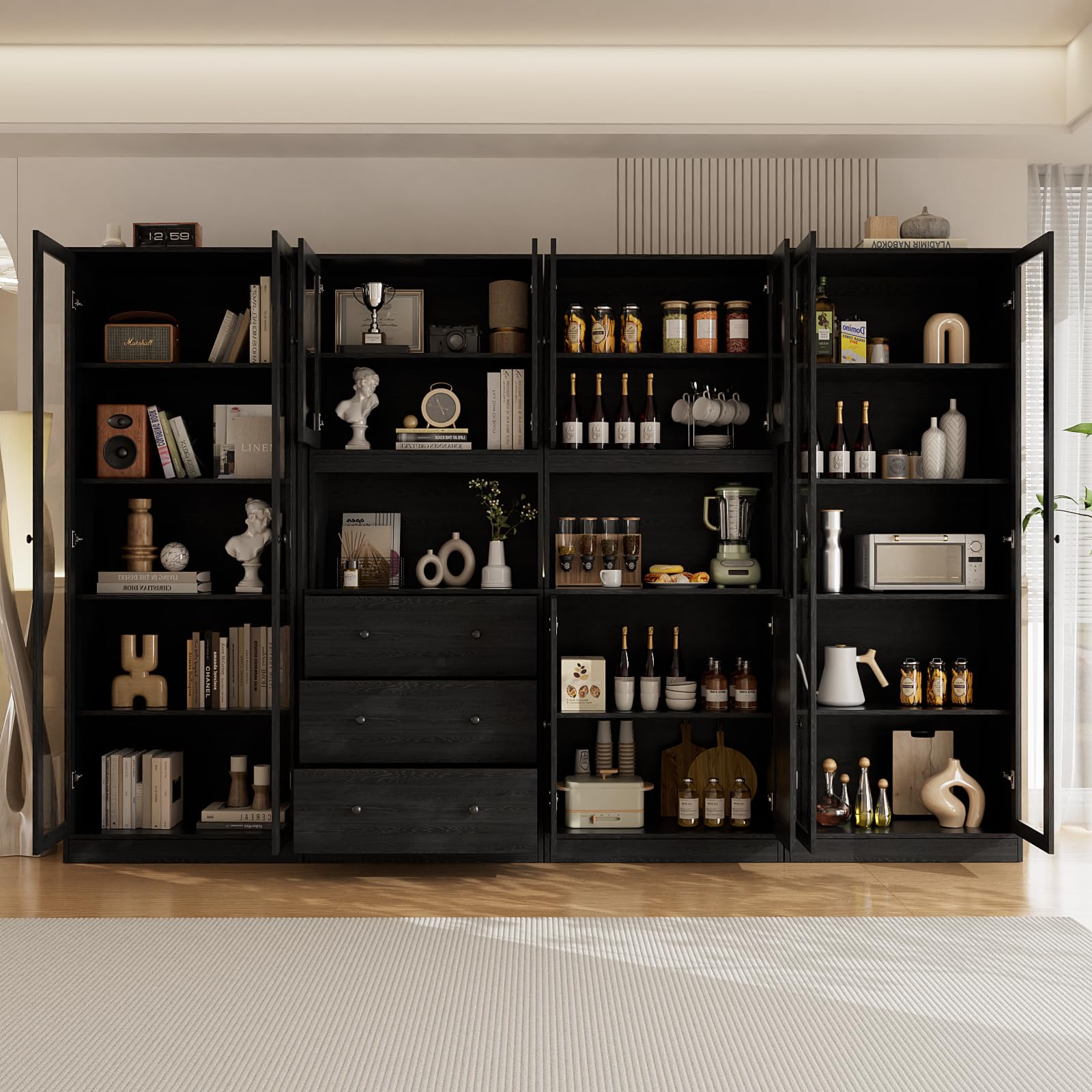 Modular Storage Cabinet System with Glass Doors and Drawers
