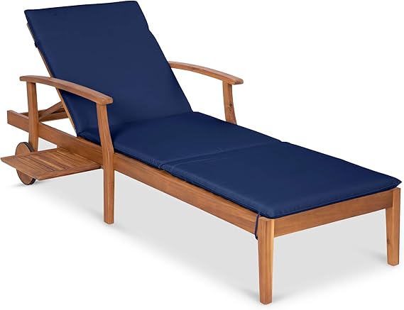 Acacia Wood Chaise Lounge Chair with Adjustable Backrest