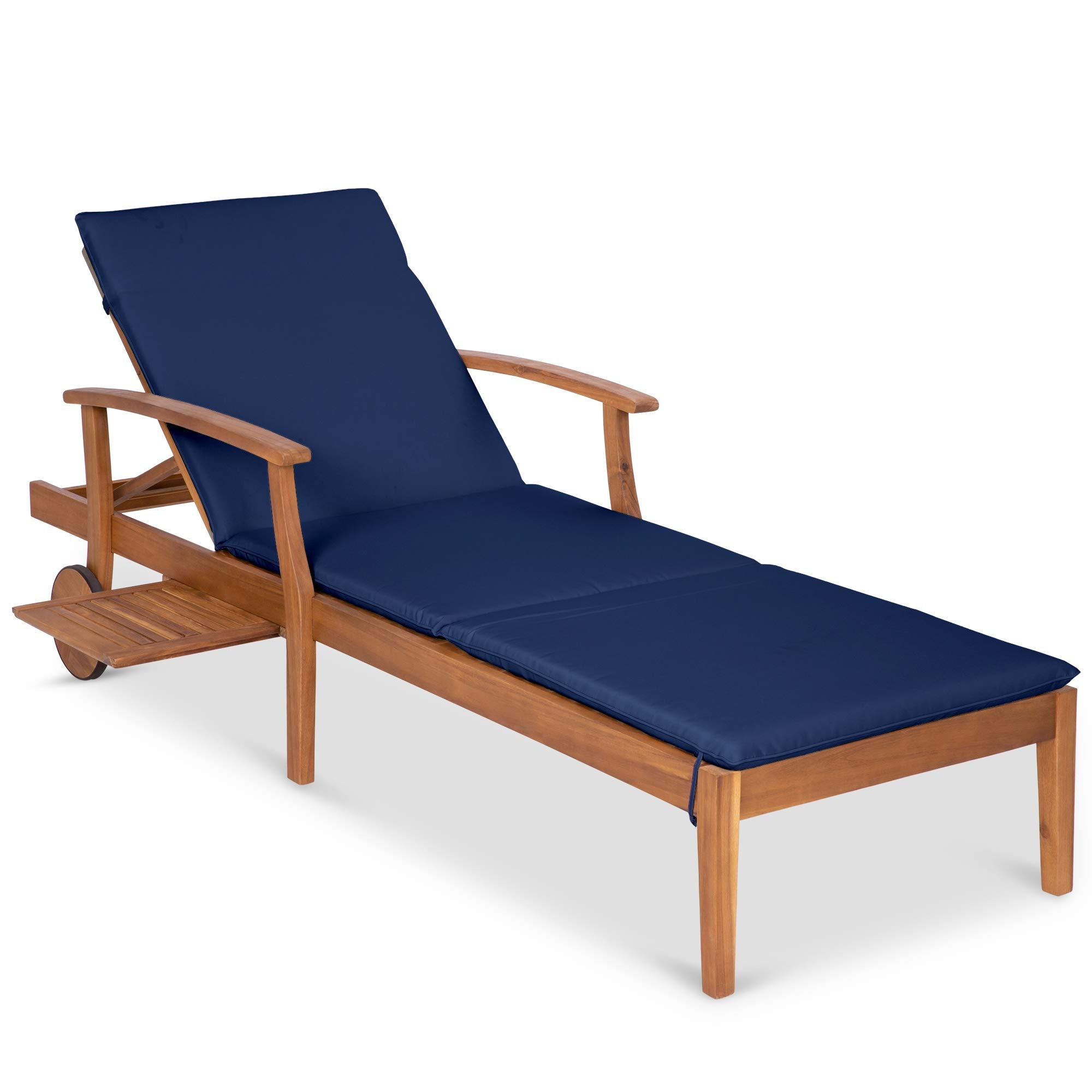 79x26in Acacia Wood Chaise Lounge Chair with Adjustable Backrest