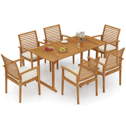 7-Piece Acacia Wood Patio Dining Set with Cushioned Chairs