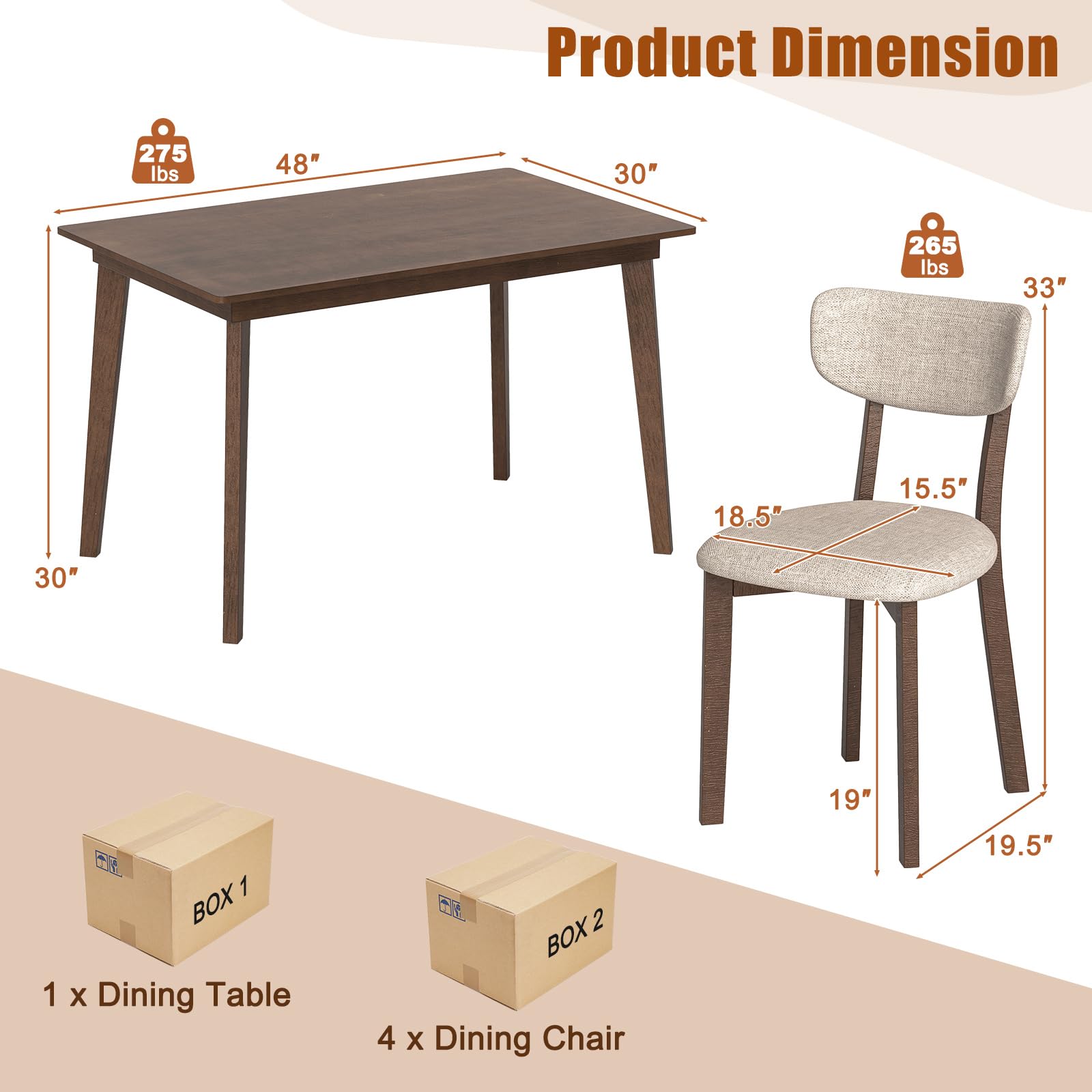 5-Piece Dining Table Set with Padded Chairs