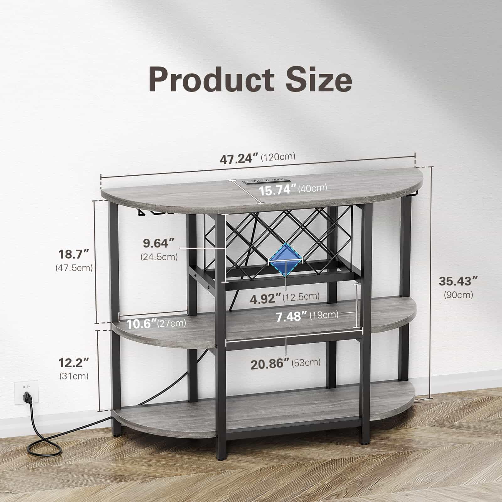 LED Bar Cart with Power Outlet and 4-Tier Storage