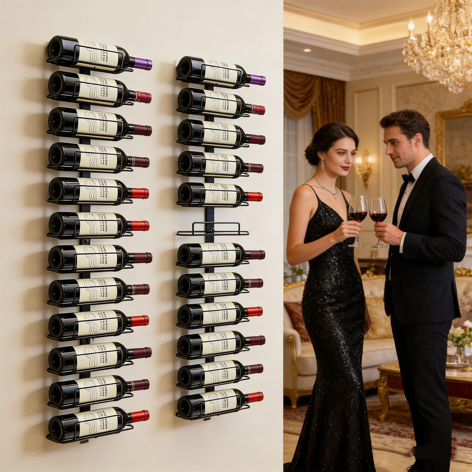 Modern Wall Mounted Wine Rack - 24 Bottle Holder