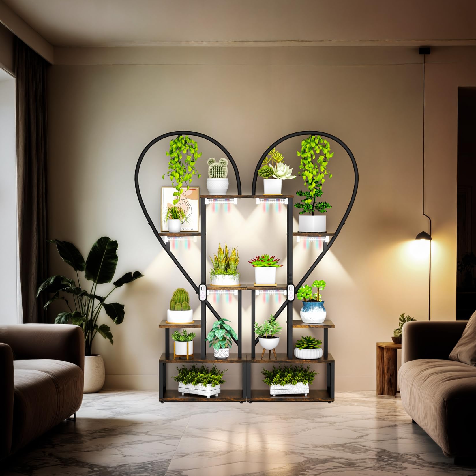 Heart-Shaped Plant Stand with Grow Lights
