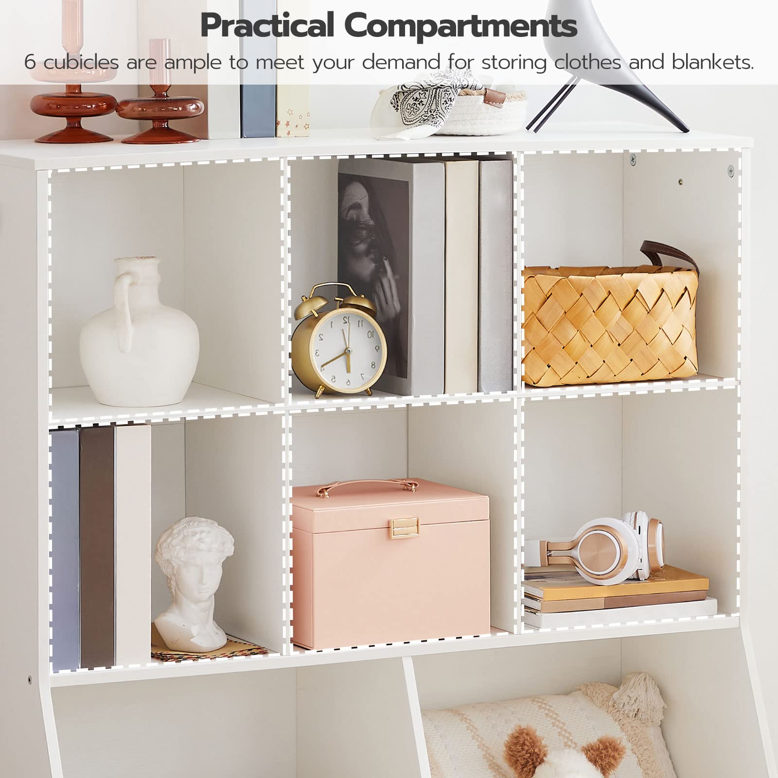 HOOBRO Kids Bookshelf, Toy Storage Organzier with 8 Cubicles, Bookcase Footboard, Bookshelf for Kids, for Playroom, Nursery, Bedroom, and School, White WT35CW01G1