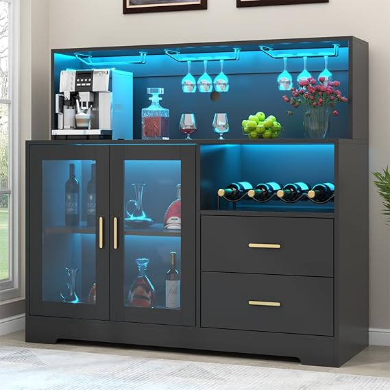 Bar Cabinet with LED Light and Wine Storage