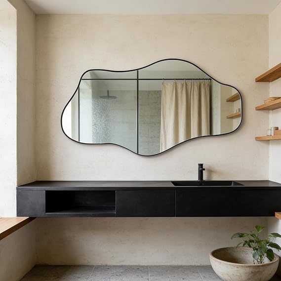 DAOYIJIAJU Irregular Mirror, 47.2"x23" Large Asymmetrical Wall Mirror, Odd Shaped Mirrors, Modern Frameless Abstract Mirrors for Living Room Bathroom Bedroom Entryway Fireplace