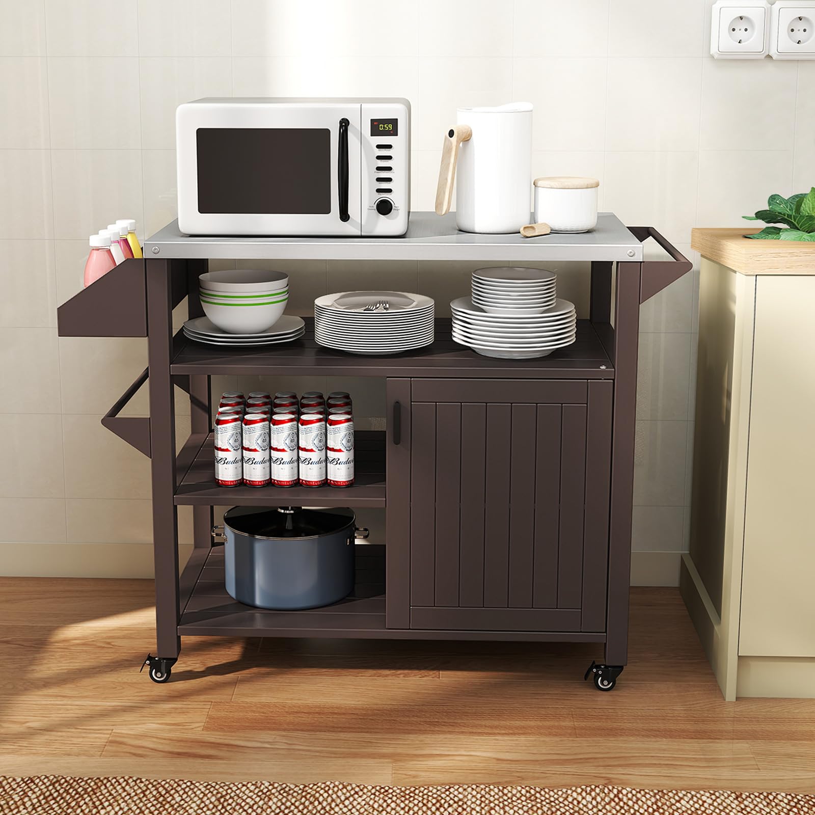Outdoor Grill Cart with Storage Cabinet and Stainless Steel Top
