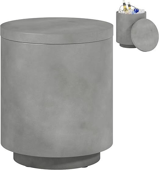 Outdoor Side Table Round Concrete Finish Light Gray