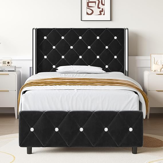 Full Size Diamond Tufted Bed Frame Purple