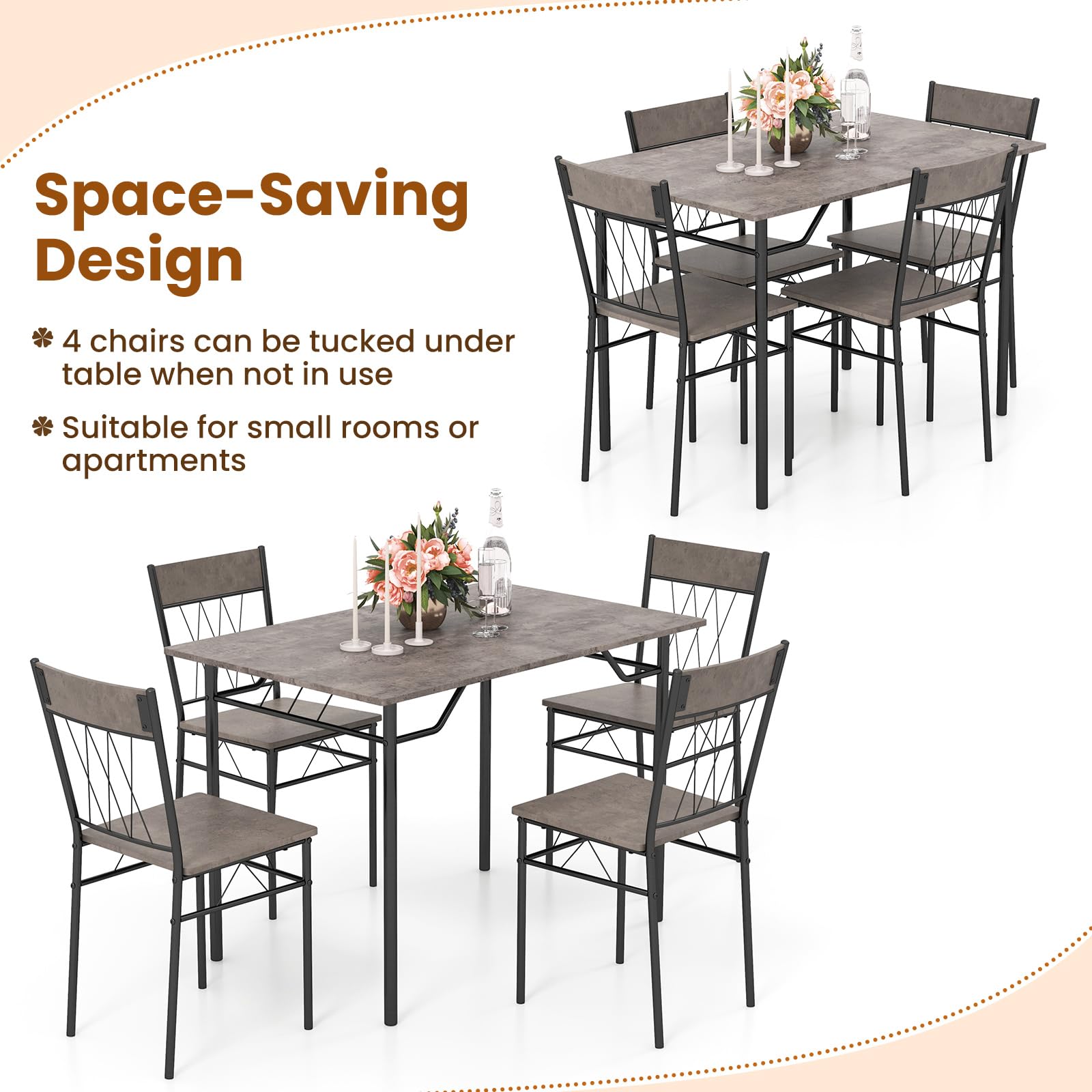 5-Piece Dining Table Set with Metal Frame