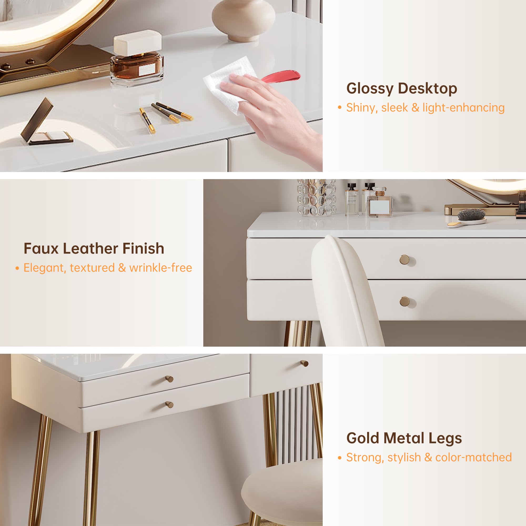 39" Vanity Desk with Mirror and Lights