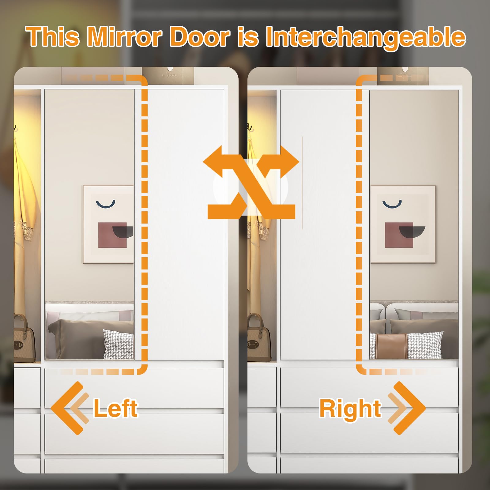 Armoire Wardrobe Closet with LED Light and Mirror