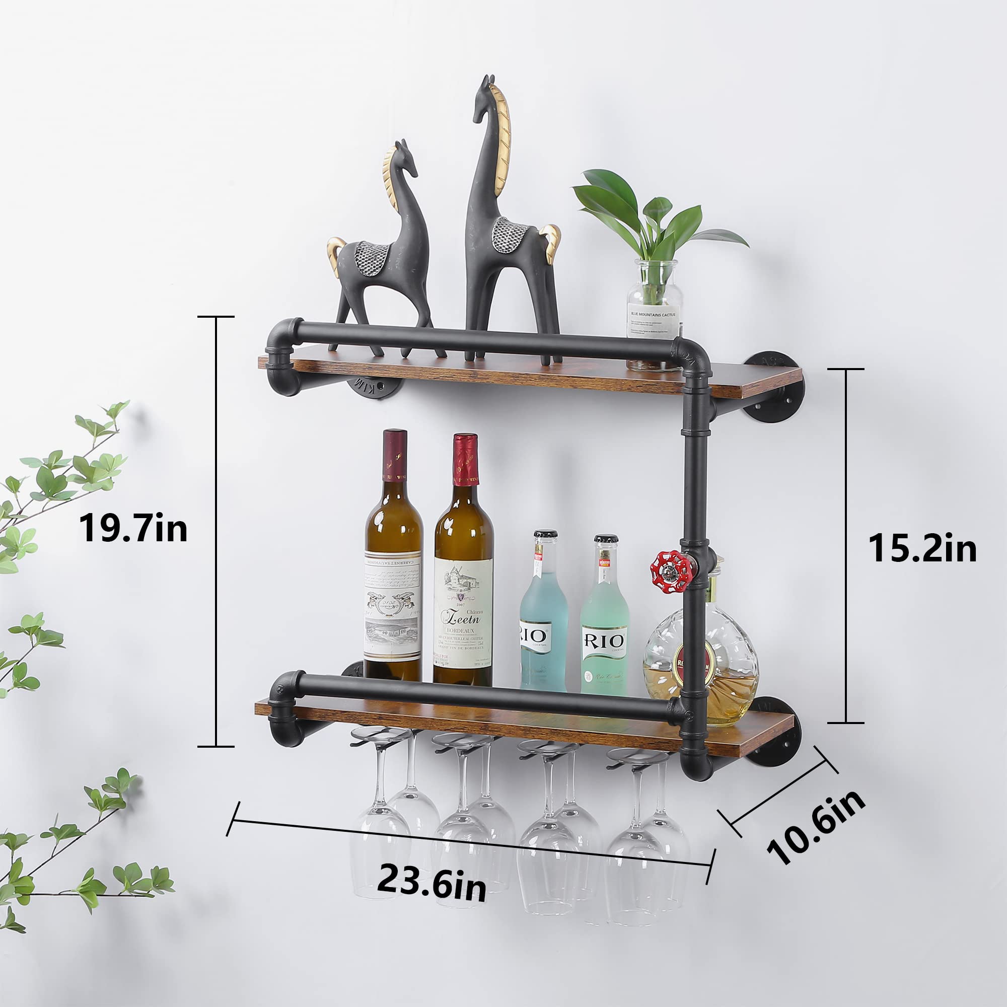 2-Tier Wall Mounted Wine Rack with Glass Holder