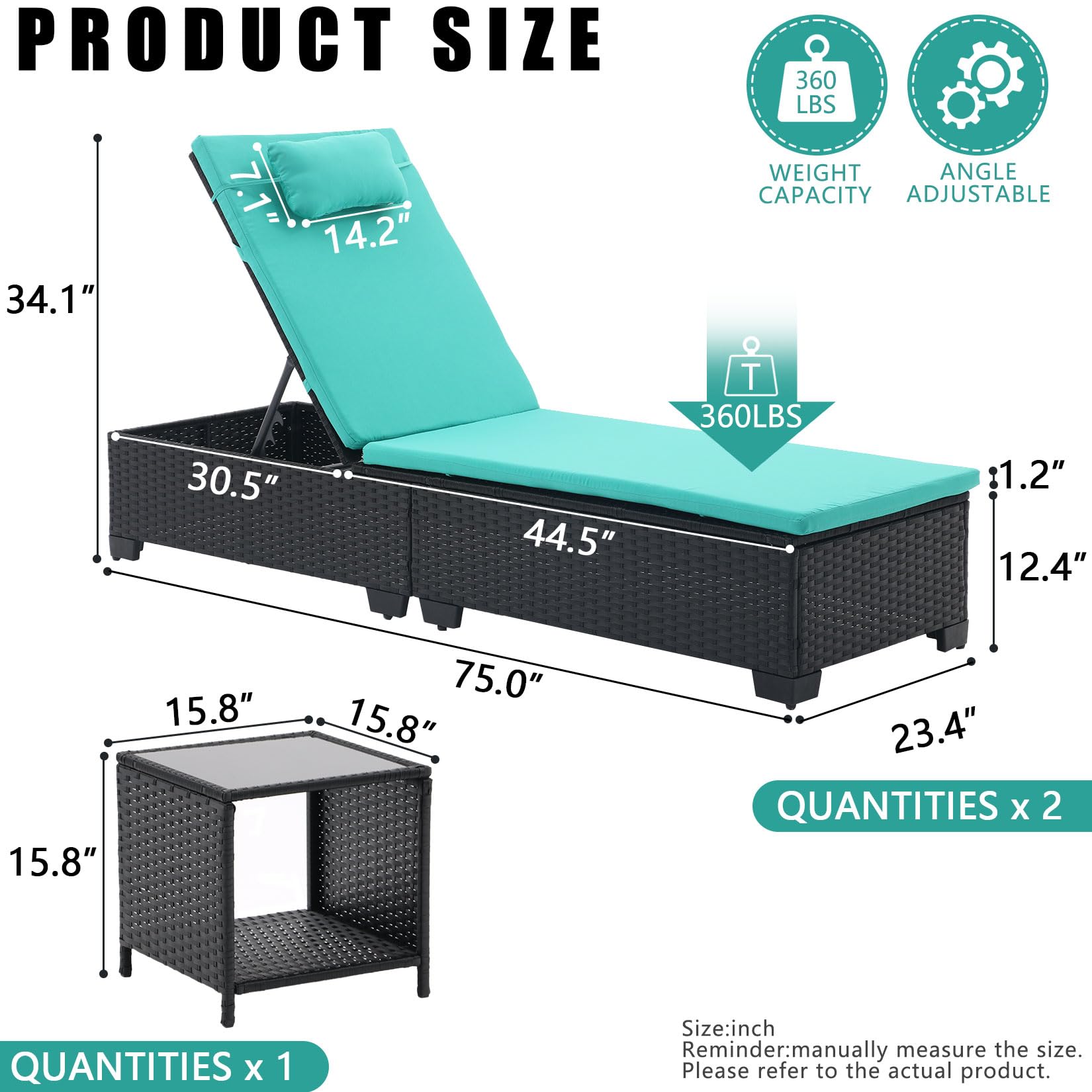 3 PCS Patio Chaise Lounge Set with Coffee Table
