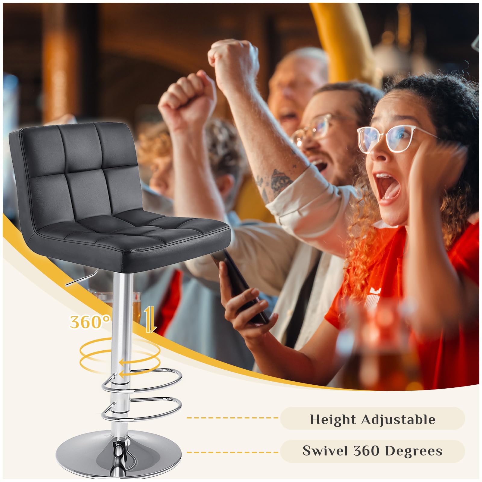 Counter Height Bar Stools Set of 4 - 24 Inch Black PU Leather