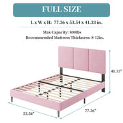 IOILORI Full Size Bed Frame with Upholstered Headboard, Sturdy Wood Slats, No Box Spring Required, Silent, Easy Assembly,Pink