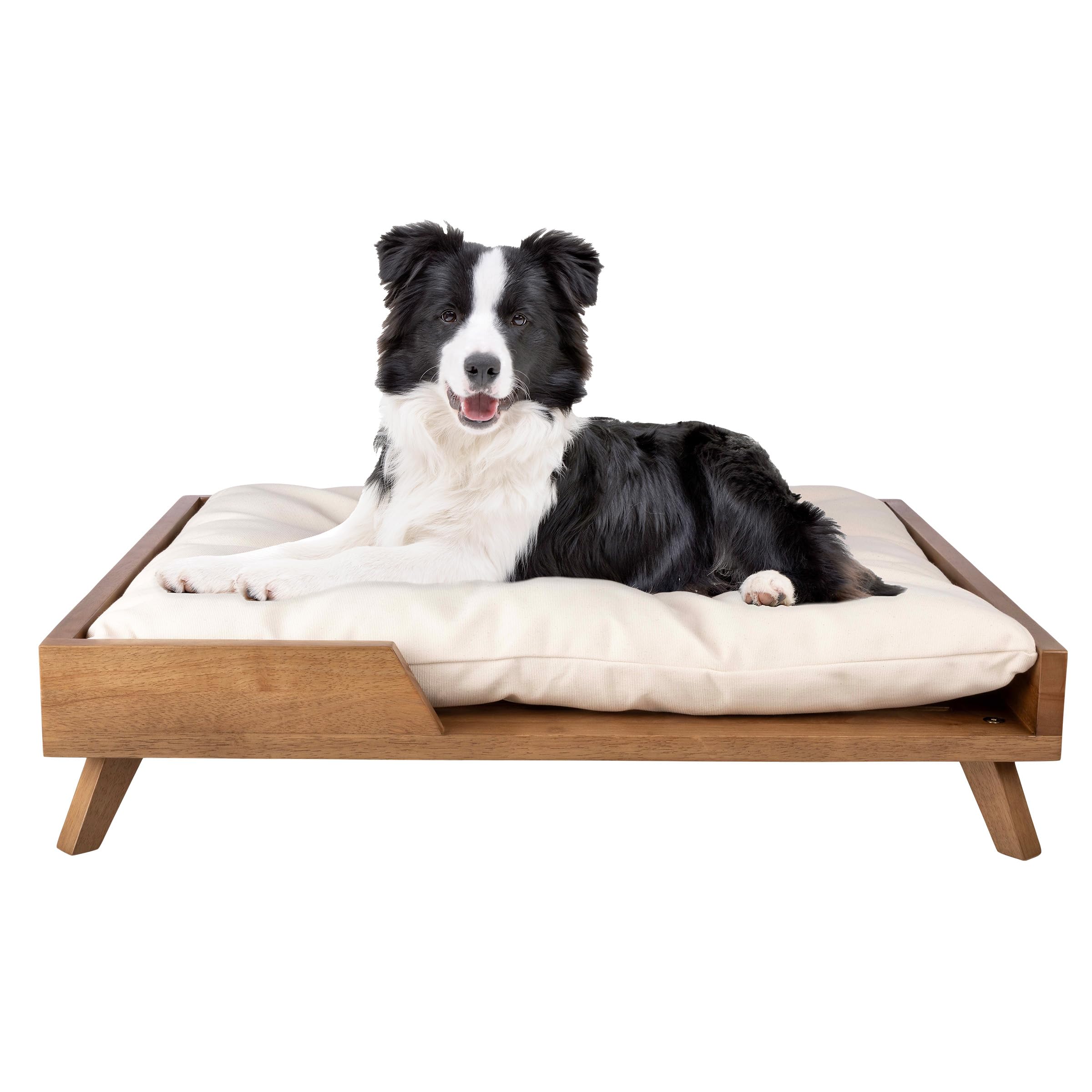 Elevated Dog Bed with Soft Cushion - 36" x 29.5" Mid-Century Modern Wood Frame
