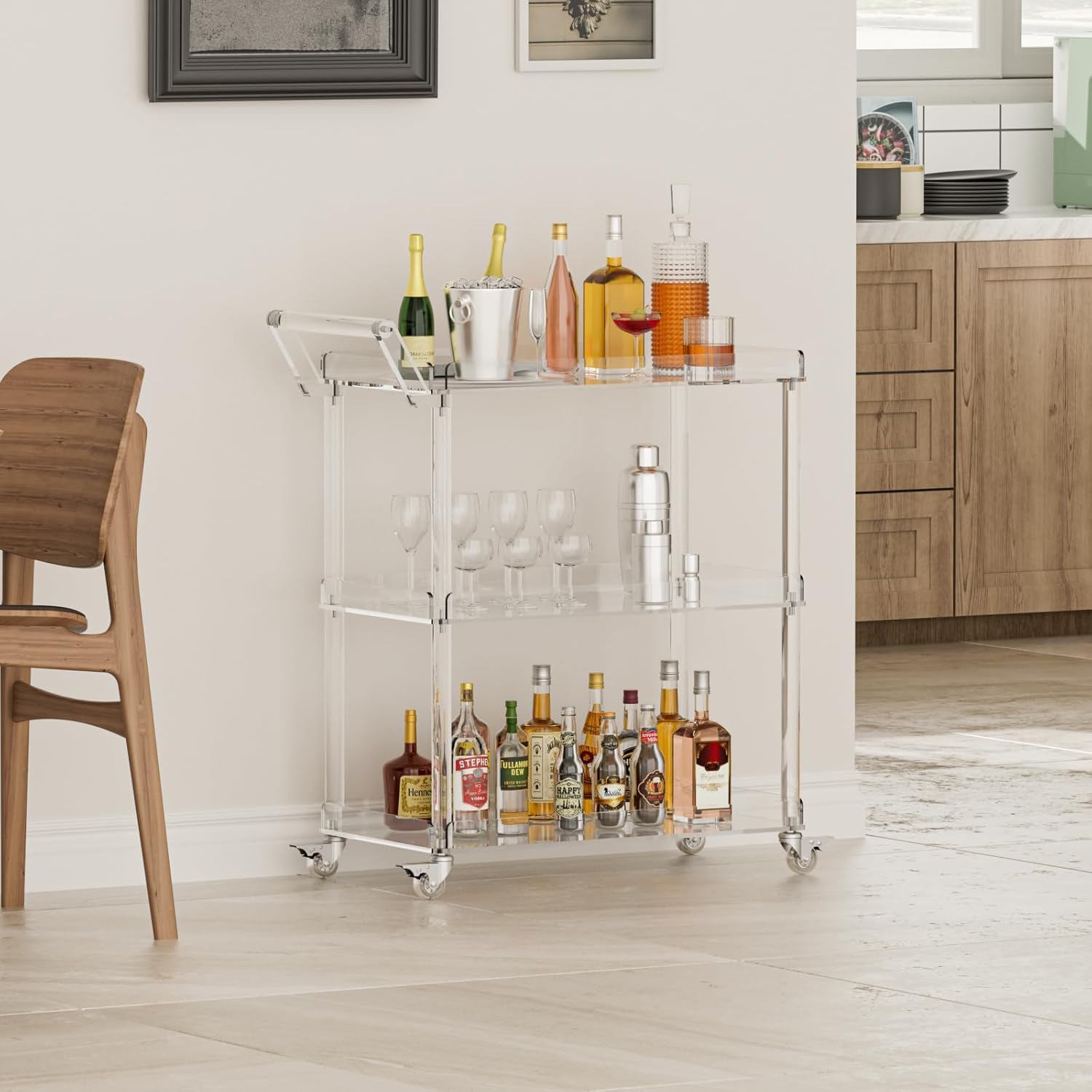3-Tier Acrylic Bar Cart with Wheels