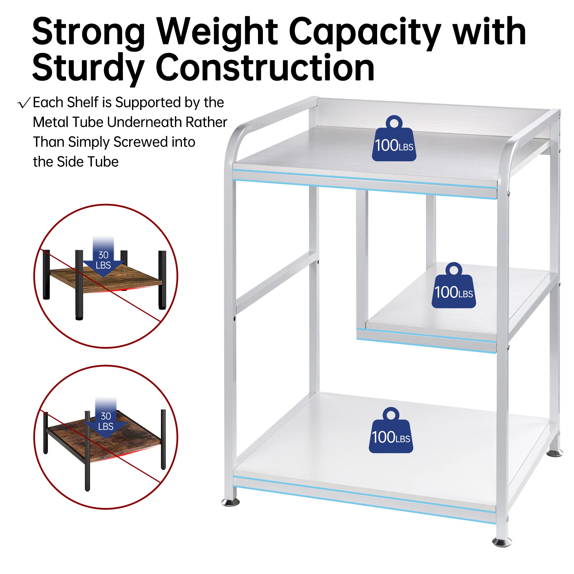 3-Tier Rolling Printer Stand with Storage Shelf and Wheels