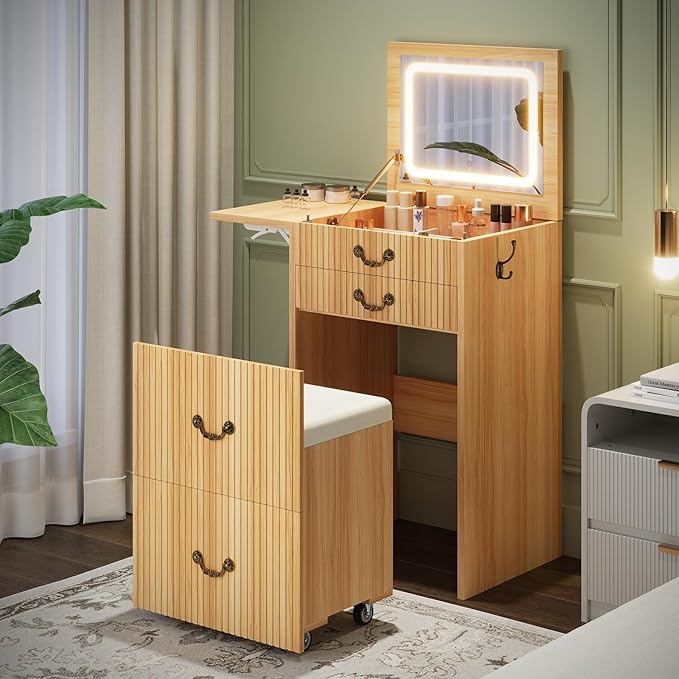 3-in-1 Vanity Table with Flip Mirror and Lights
