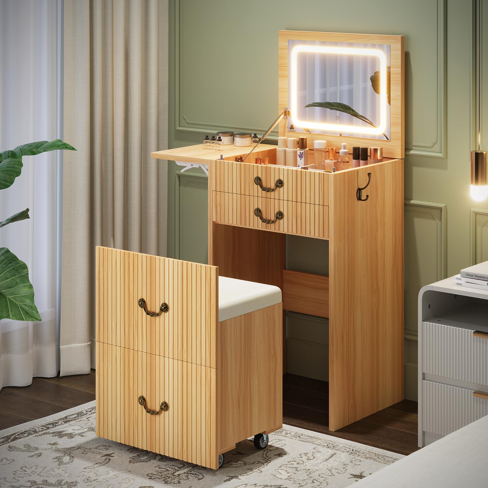 3-in-1 Vanity Table with Flip Mirror and Lights
