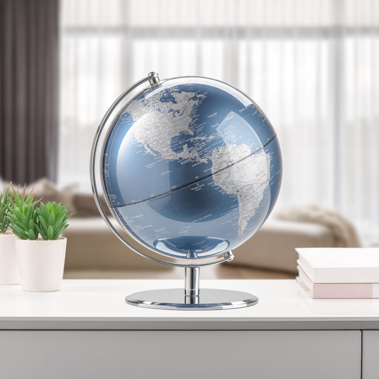8" Blue Desk Globe on Metal Stand