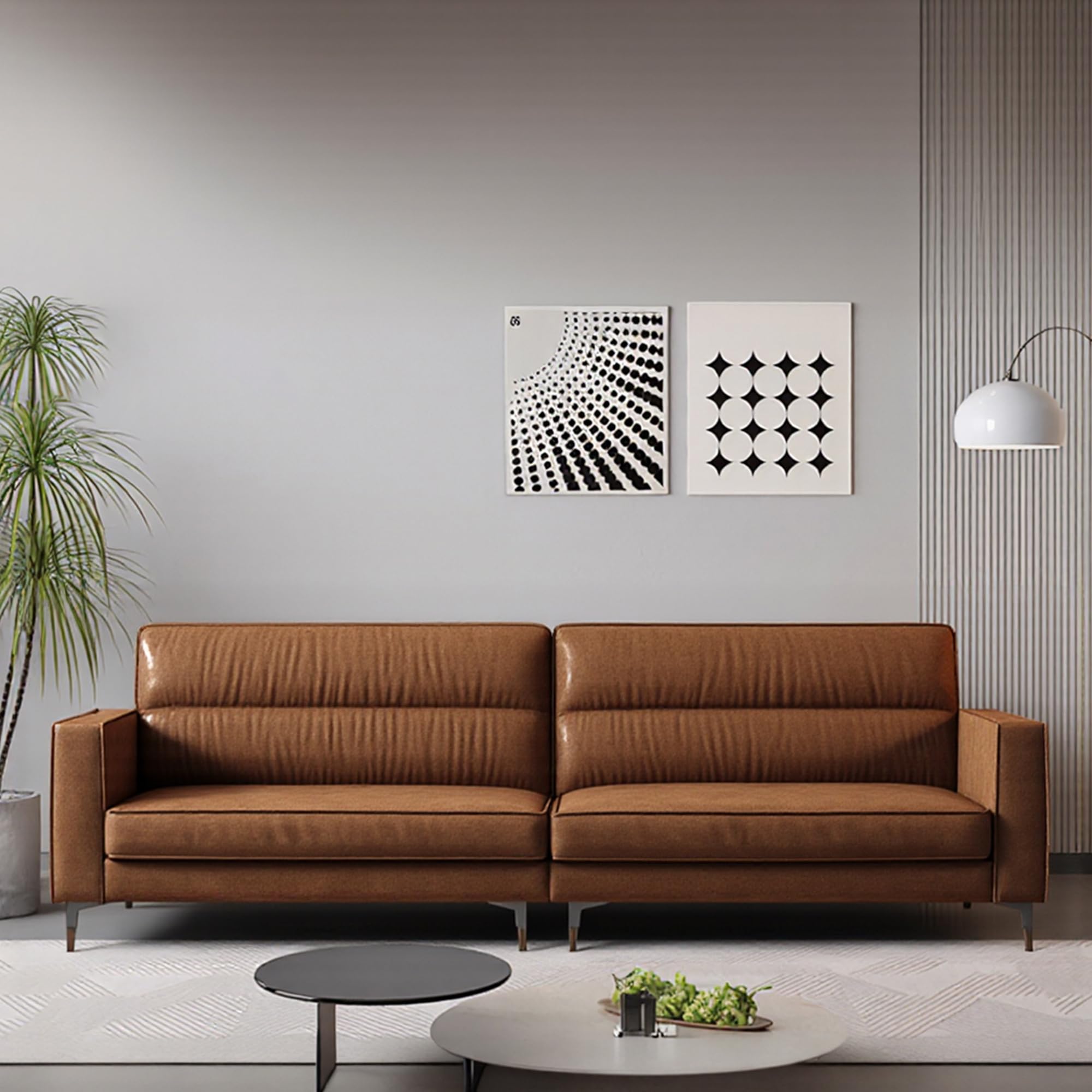 NessCarsti Faux Leather Sofa 86.61" for Three, Medieval Style, Simple and Fashionable Design, Solid Wood Frame with Metal Legs, for Modern Living Room, Bedroom, Office, Brown