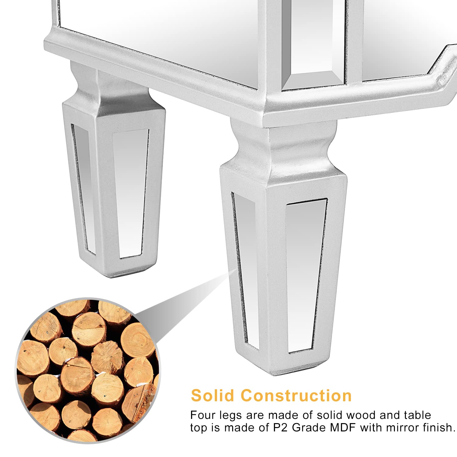 Mirrored Dresser 6 Drawers Silver