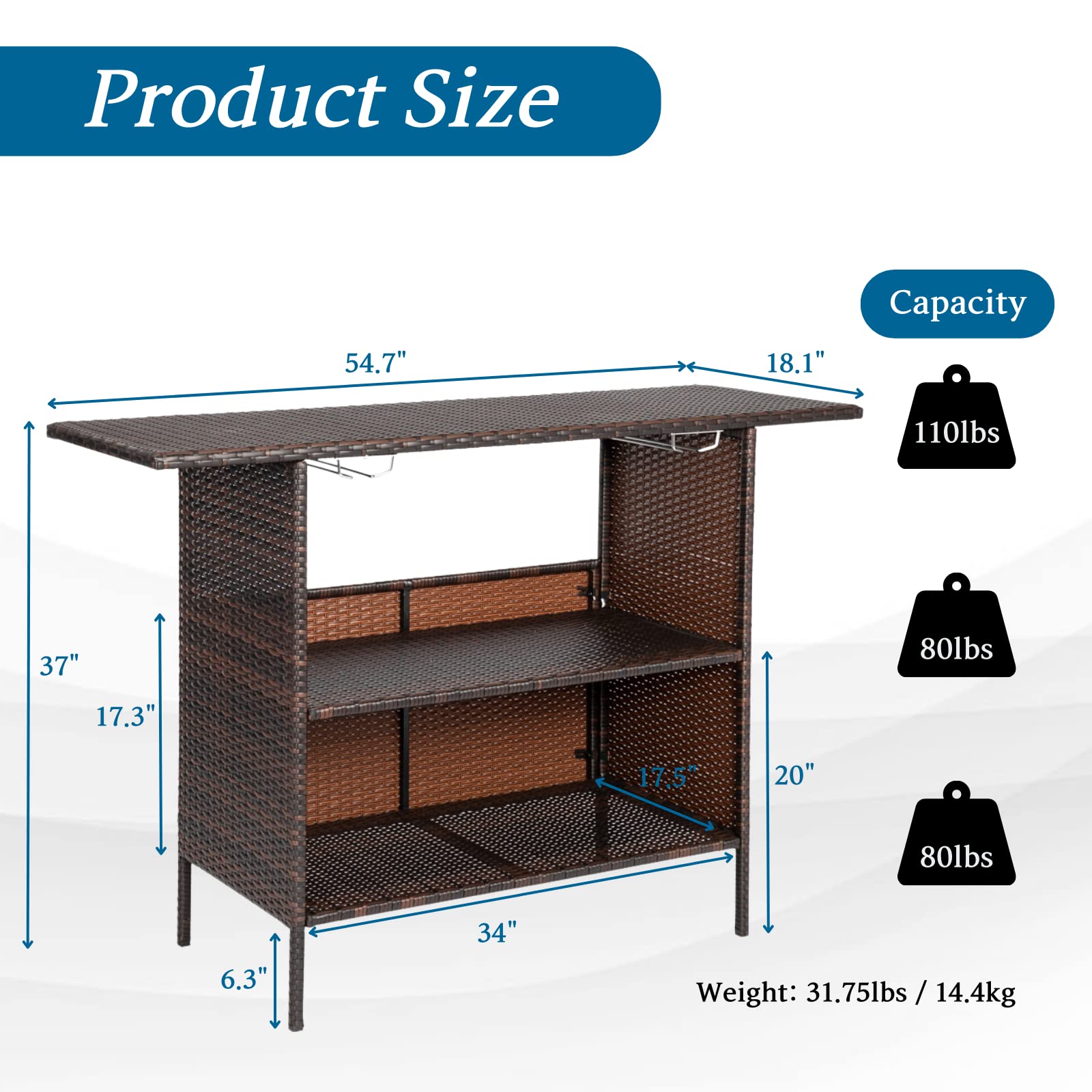 Outdoor Bar Counter Table with Storage Shelves and Wine Racks