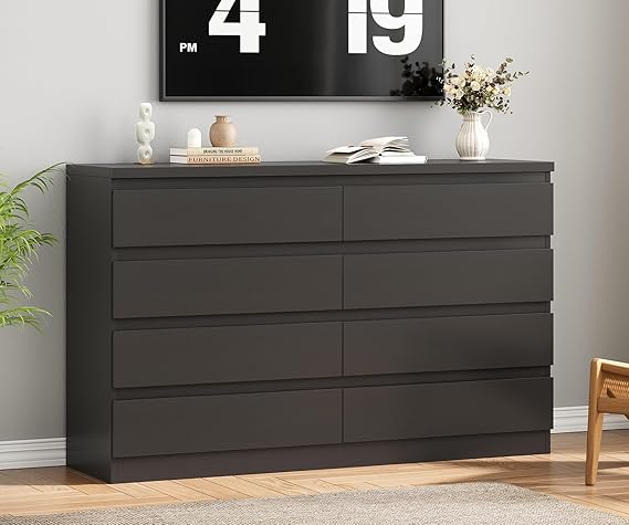 Modern Black 8 Drawer Dresser with Deep Storage