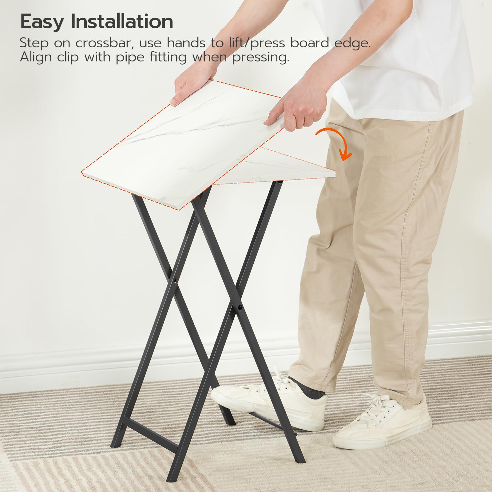 Folding TV Tray Tables Set of 4 with Storage Rack