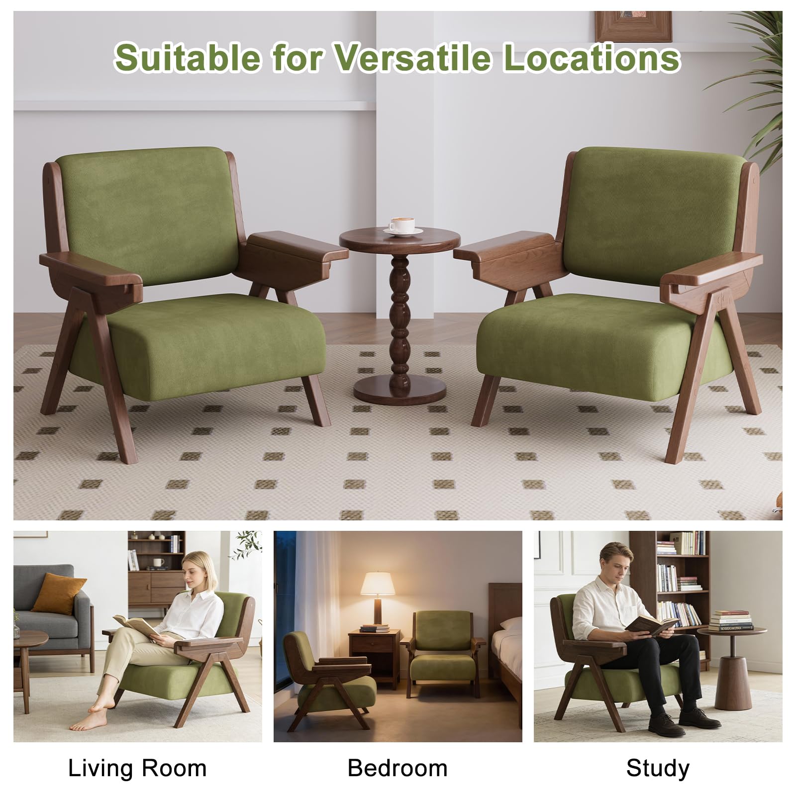 Velvet Accent Chair Solid Wood Frame Green