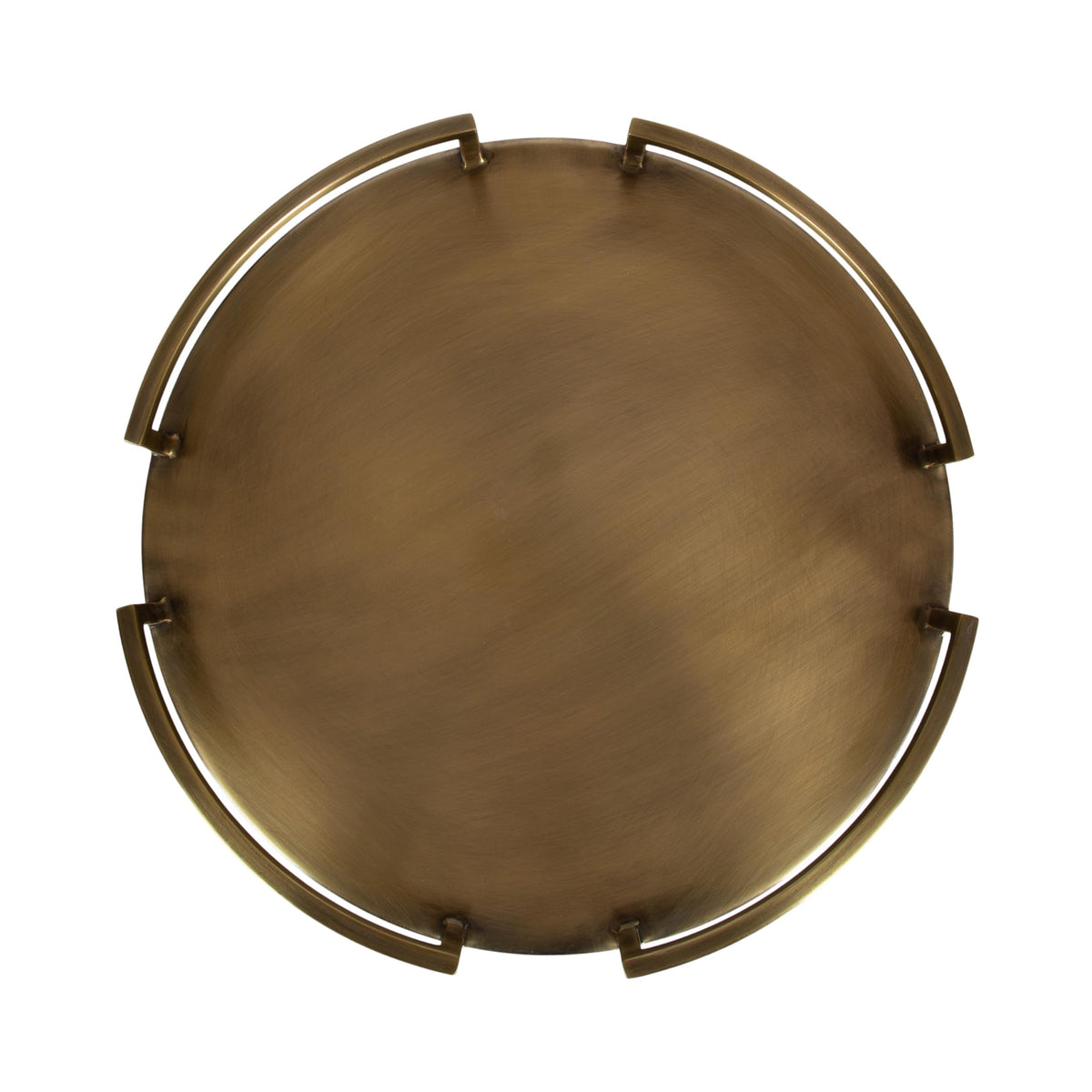 Round Serving Tray with Metal Handles - 16 Inch Diameter Antique Brass
